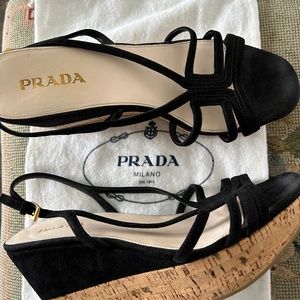 Prada black suede platform sandals